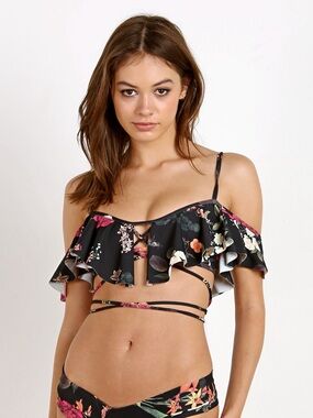 Montce Black Floral Emma Caletta Top Medium Brand New
